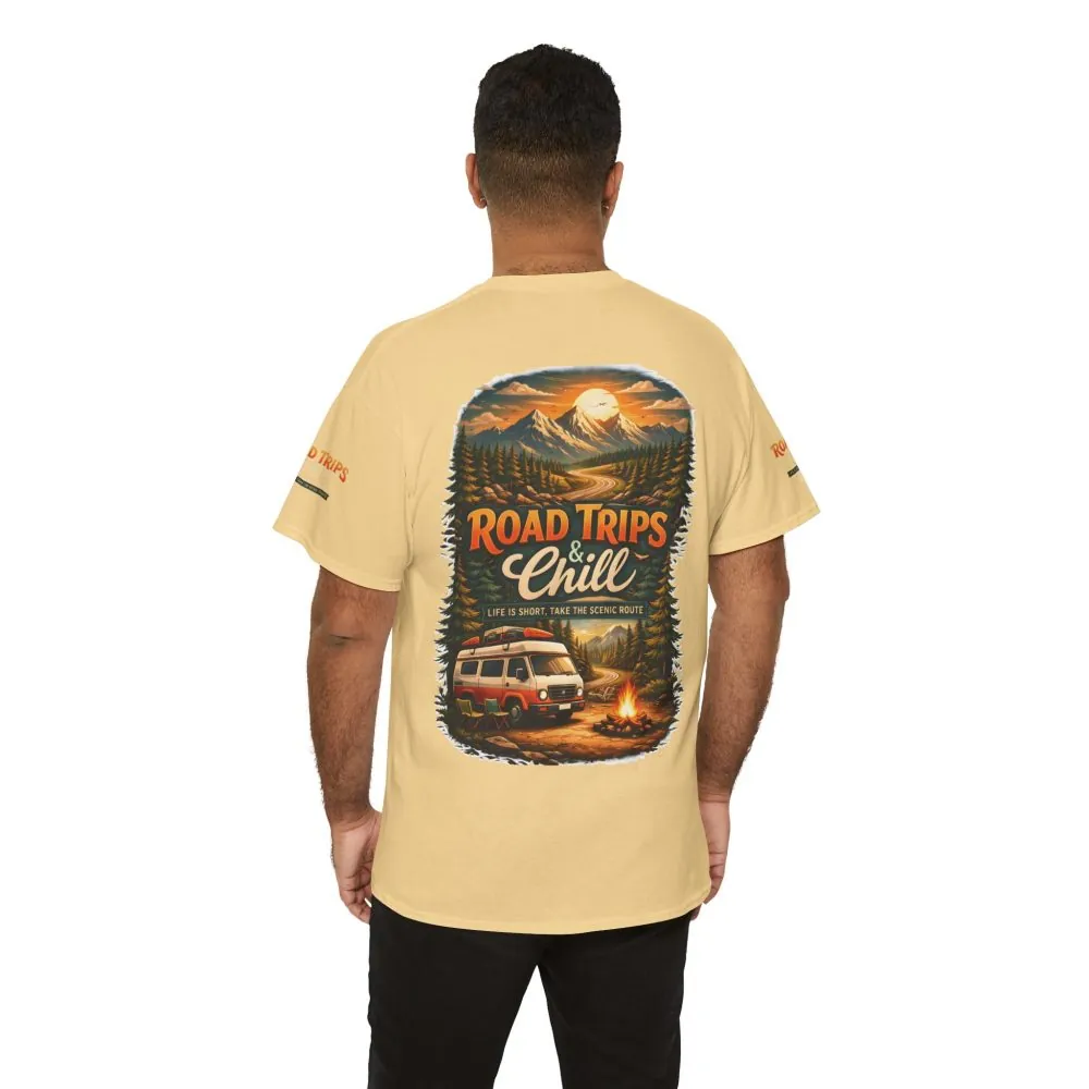 Unisex Heavy Cotton Tee — "Road Trips & Chill" Design Scenic-Line