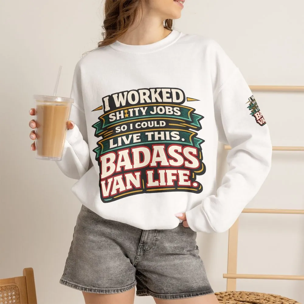 Unisex Heavy Blend™ Crewneck Sweatshirt — "I Worked Shitty Jobs" Design F**K-Line