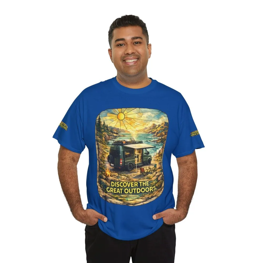 Unisex Heavy Cotton Tee — "Discover The Great Outdoors" Design Cubic-Line