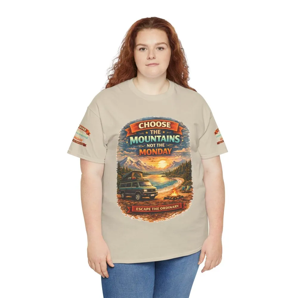 Unisex Heavy Cotton Tee — "Choose The Mountens" Design Scenic-Line