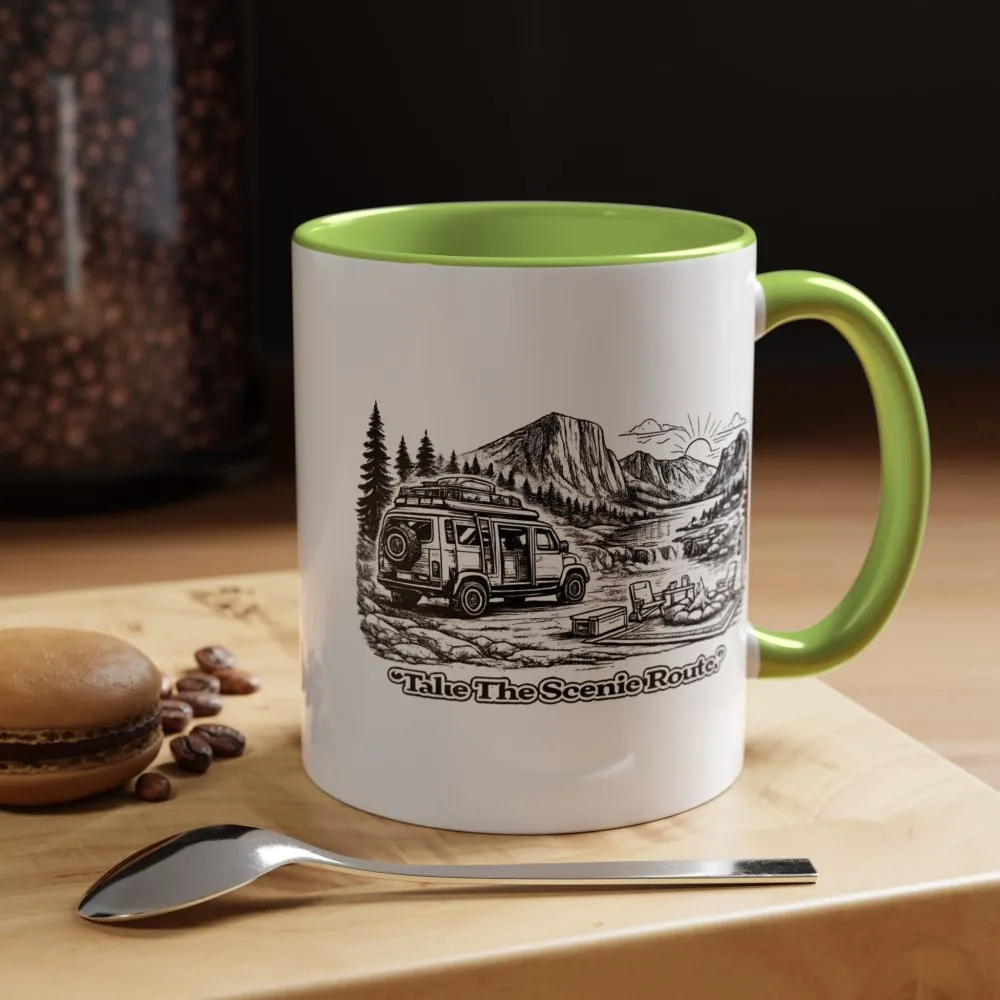 Accent Coffee Mug (11, 15oz) — "Take The Scenic Route" Design Minimal-Line