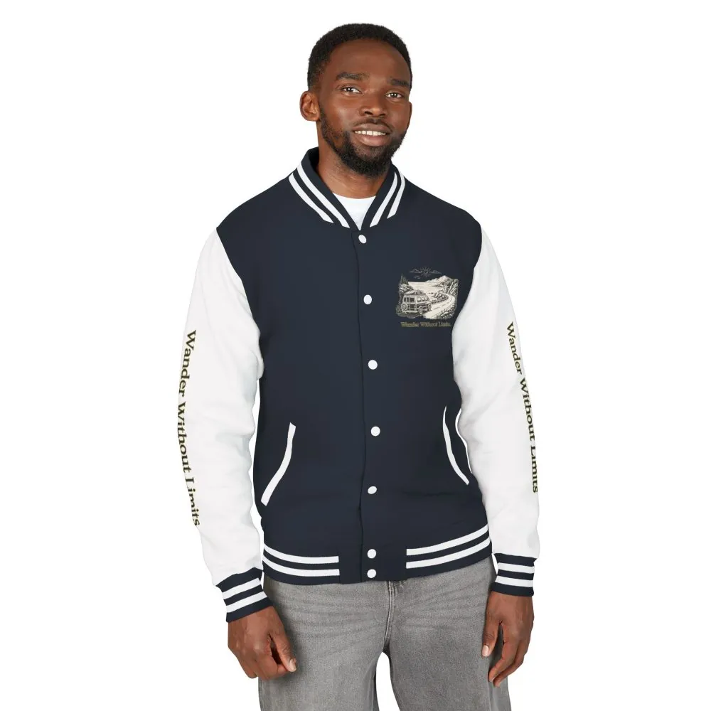 Unisex Heavyweight Letterman Jacket — "Wander Without Limits" Travel Varsity Coat
