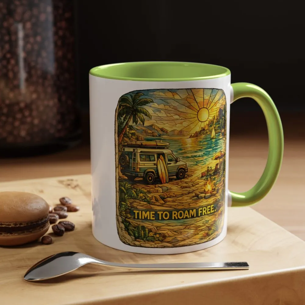 Accent Coffee Mug (11, 15oz) — "Time To Roam Free" Design Cubic-Line
