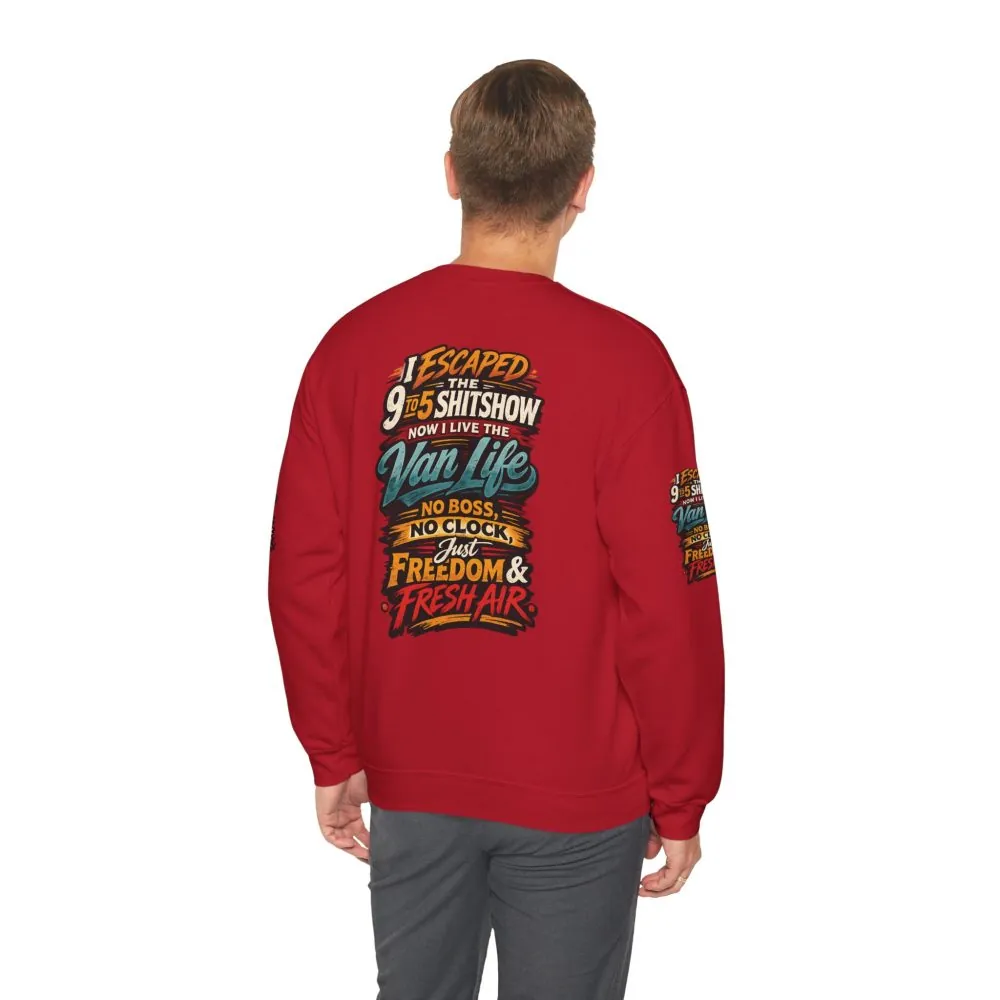 Unisex Heavy Blend™ Crewneck Sweatshirt — "I Escaped The 9 To 5" Design F**K-Line
