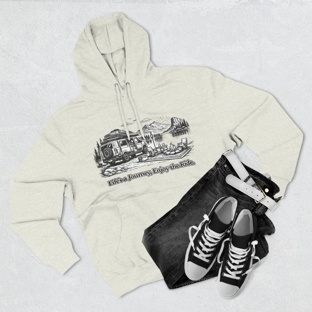 Three-Panel Fleece Hoodie - "Lifes A Journey,Enjoy The Ride" Design Minimal-Line