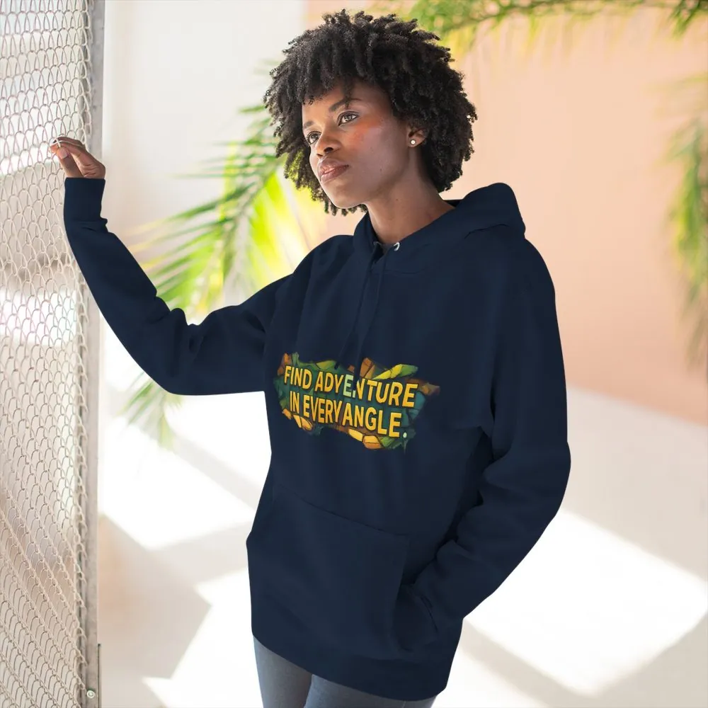 Three-Panel Fleece Hoodie - "Find Adventure In Every Corner" Design Cubic-Line