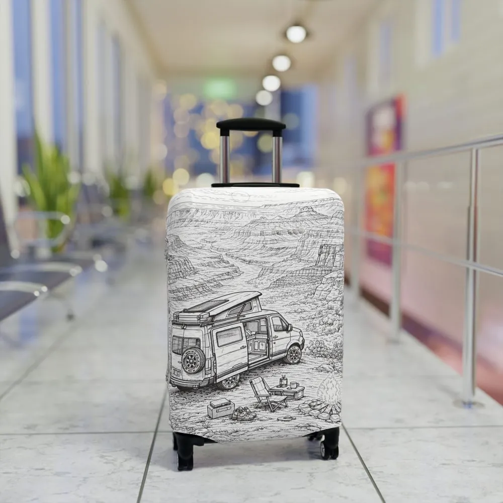 Luggage Cover — Adventure Camper Sketch Travel Suitcase