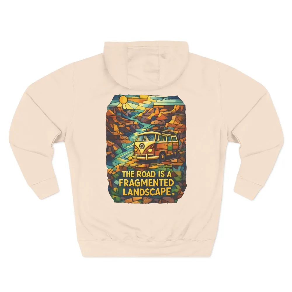 Three-Panel Fleece Hoodie - "The Road Is A Fragmented Landscape" Design Cubic-Line