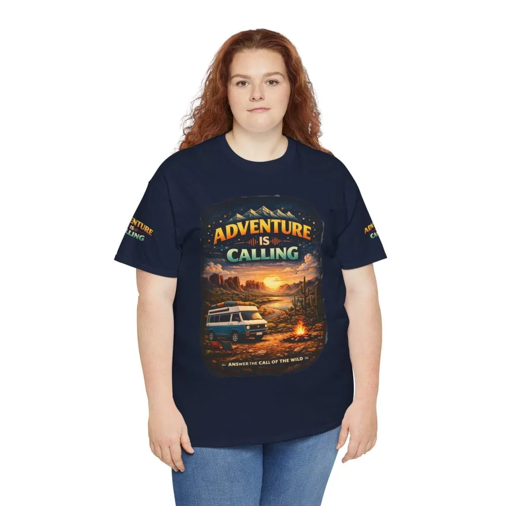 Unisex Heavy Cotton Tee — "Adventure Is Calling" Design Scenic-Line