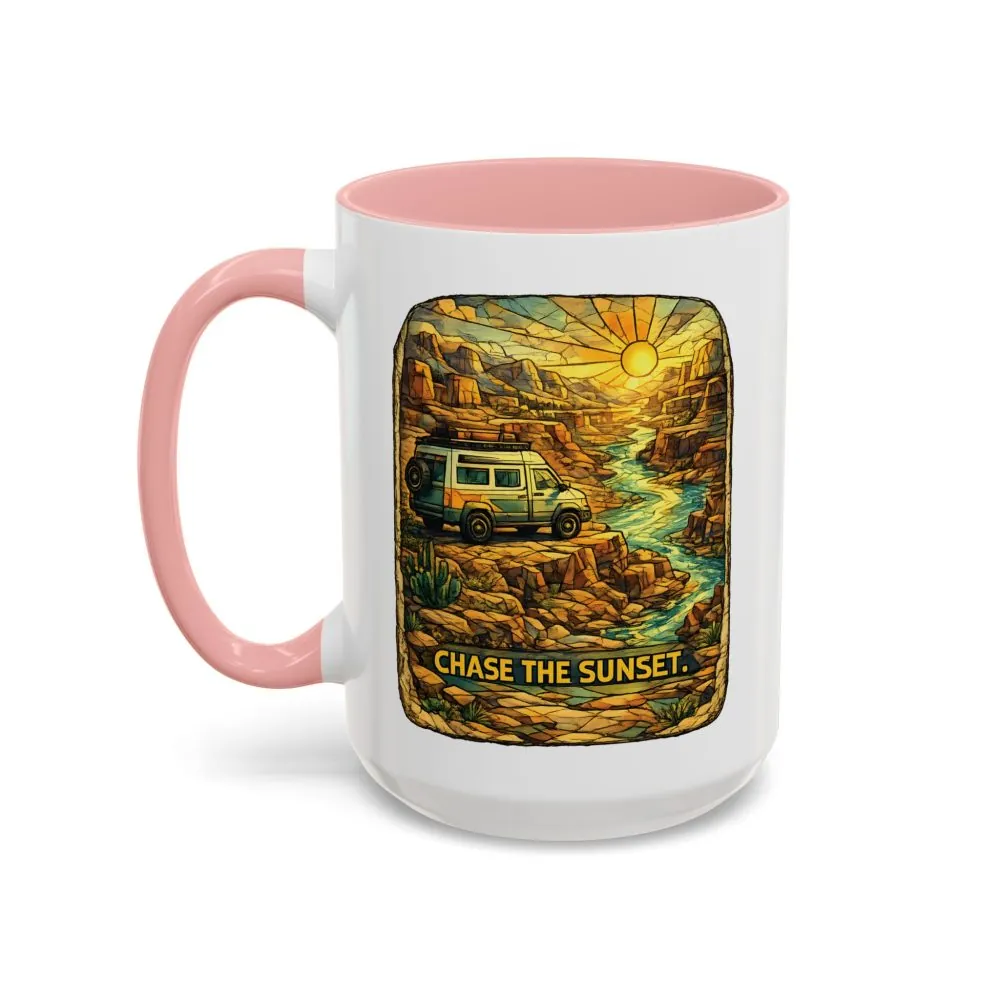 Accent Coffee Mug (11, 15oz) — "Chase The Sunset" Design Cubic-Line