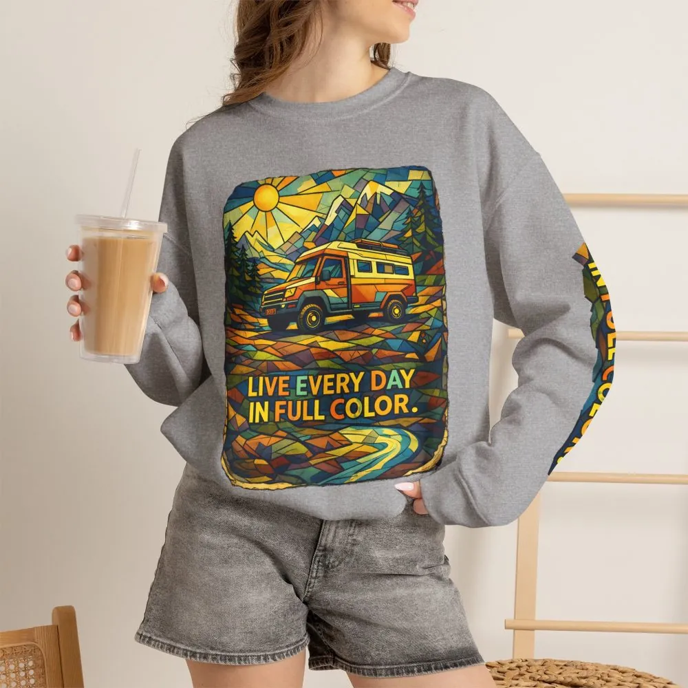 Unisex Heavy Blend™ Crewneck Sweatshirt — "Live Every Day InFull Color" Design Cubic-Line