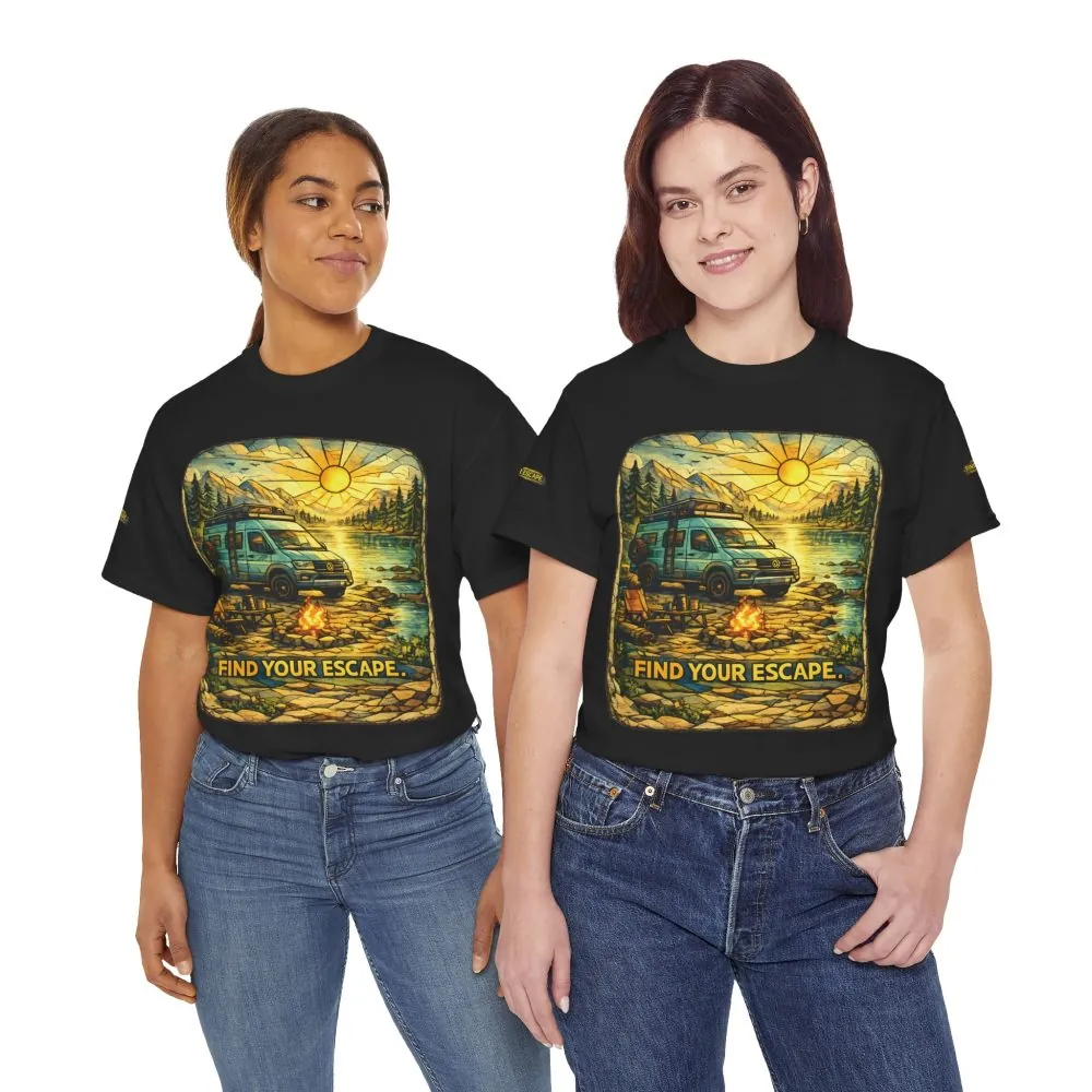 Unisex Heavy Cotton Tee — "Find Your Escape" Design Cubic-Line