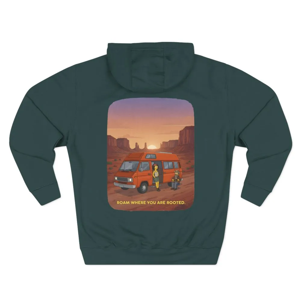 Three-Panel Fleece Hoodie - "Roam Where You Are Rooted" Design Sitcom-Line