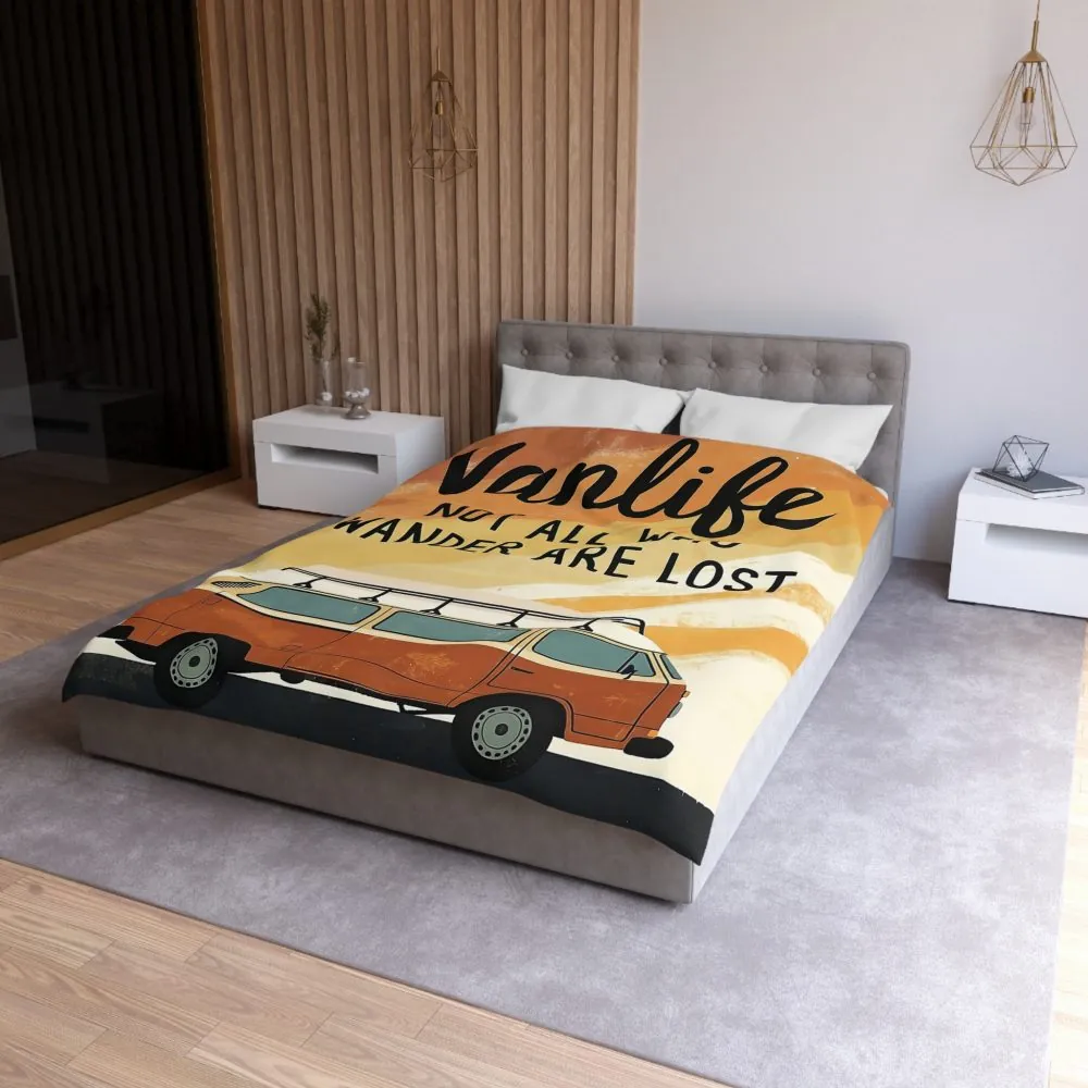 Duvet Cover — "Vanlife: Not All Who Wander Are Lost" Retro Camper Bedding