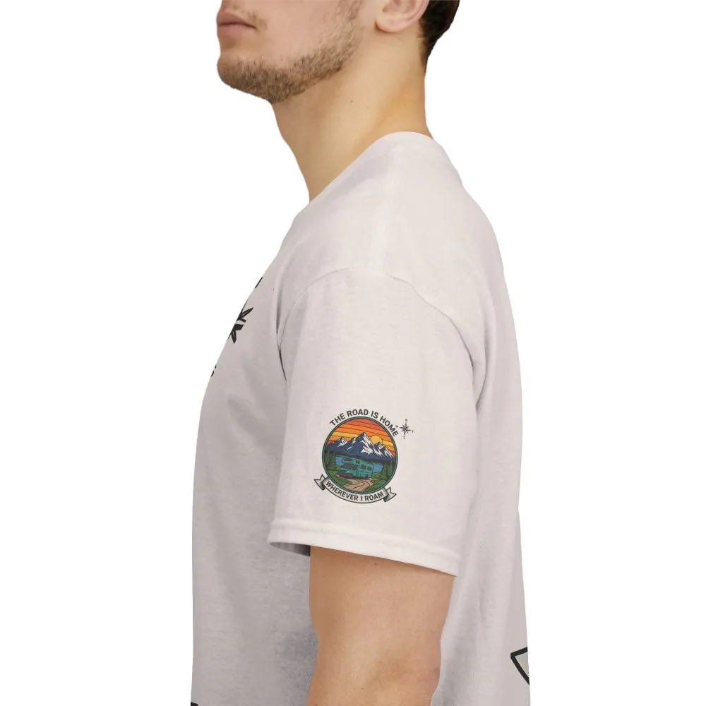 Unisex Heavy Cotton Tee  — 'The Road Is Home, Wherever I Roam' Retro Camper Tee