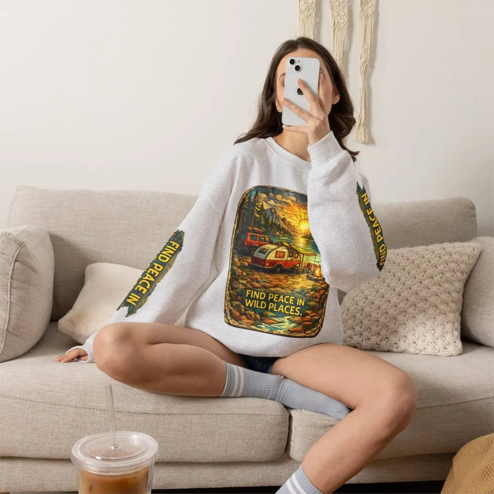 Unisex Heavy Blend™ Crewneck Sweatshirt — "Find Peace In Wild Places" Design Cubic-Line
