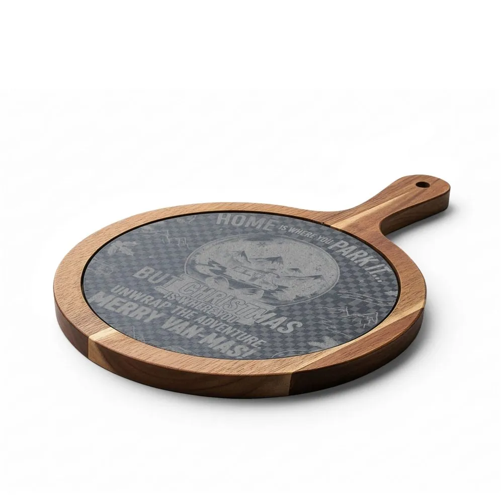 14370045017355918521_2048.jpeg "Gift" Engraved Oak Charcuterie Board with Cheese Tools — "Home Is Where You Park It-But Christmas Is Where You Unwrap The Adventure - Merry Van-mas"