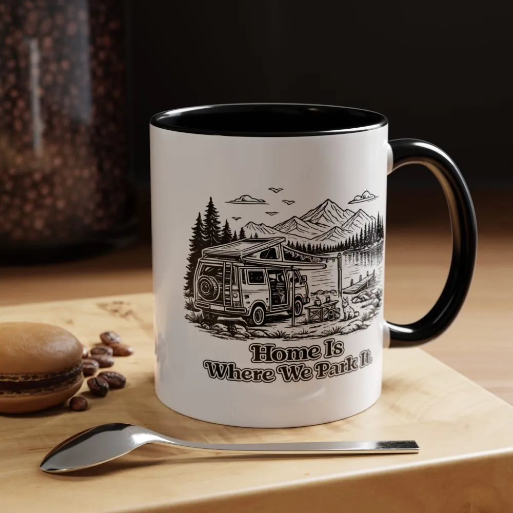 Accent Coffee Mug (11, 15oz) — "Home Is Where You Park It" Design Minimal-Line