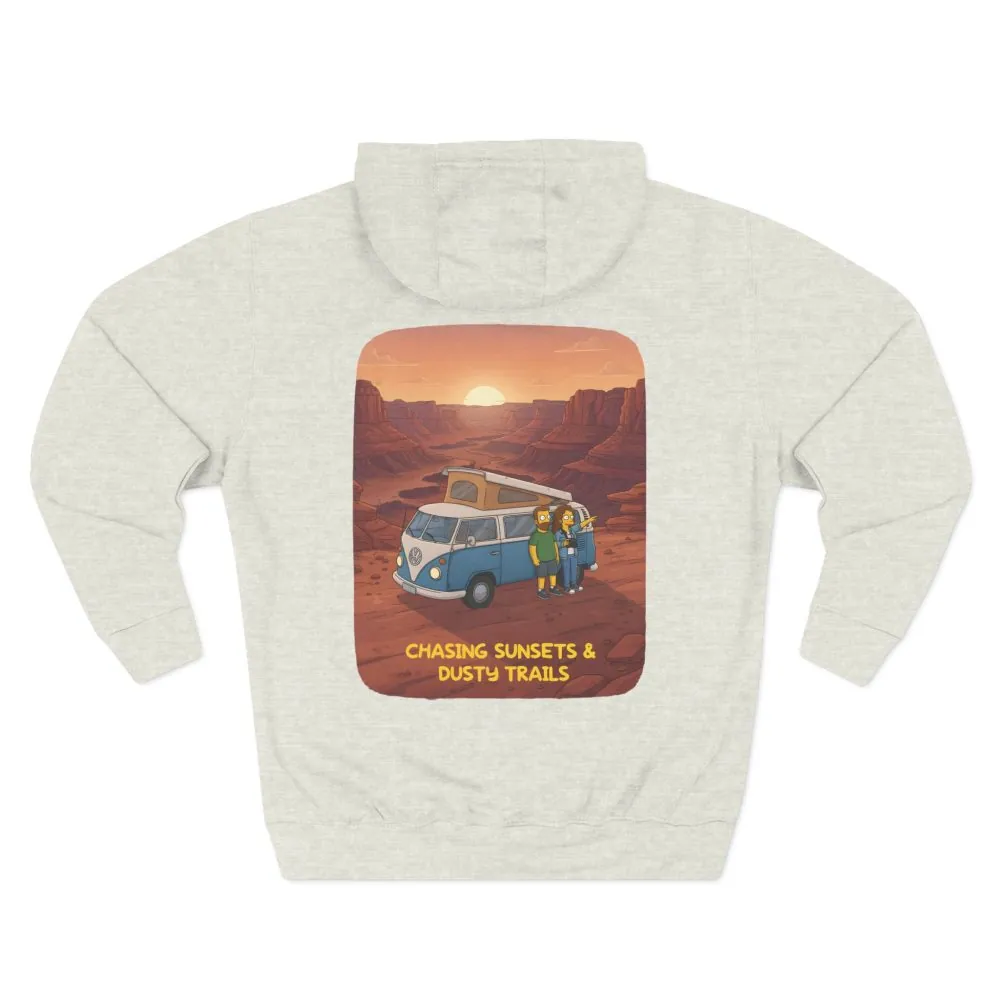 Three-Panel Fleece Hoodie - "Chasing Sunsets And Dusty Trails" Design Sitcom-Line