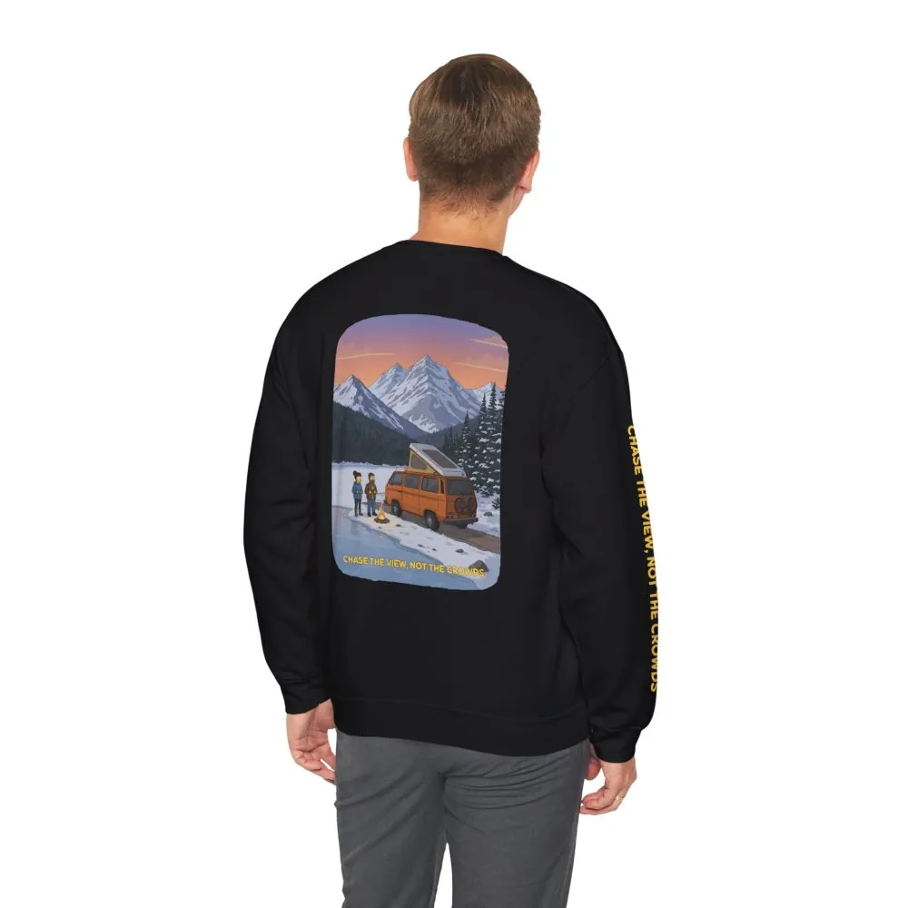 Unisex Heavy Blend™ Crewneck Sweatshirt — "Chase The Views-Not The Crowds"" Design Sitcom-Line