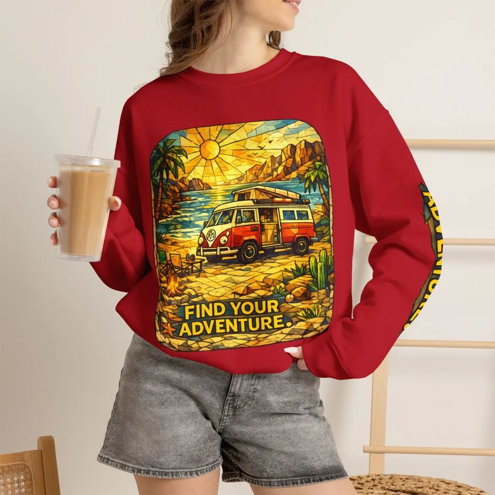 Unisex Heavy Blend™ Crewneck Sweatshirt — "Find Your Adventure" Design Cubic-Line