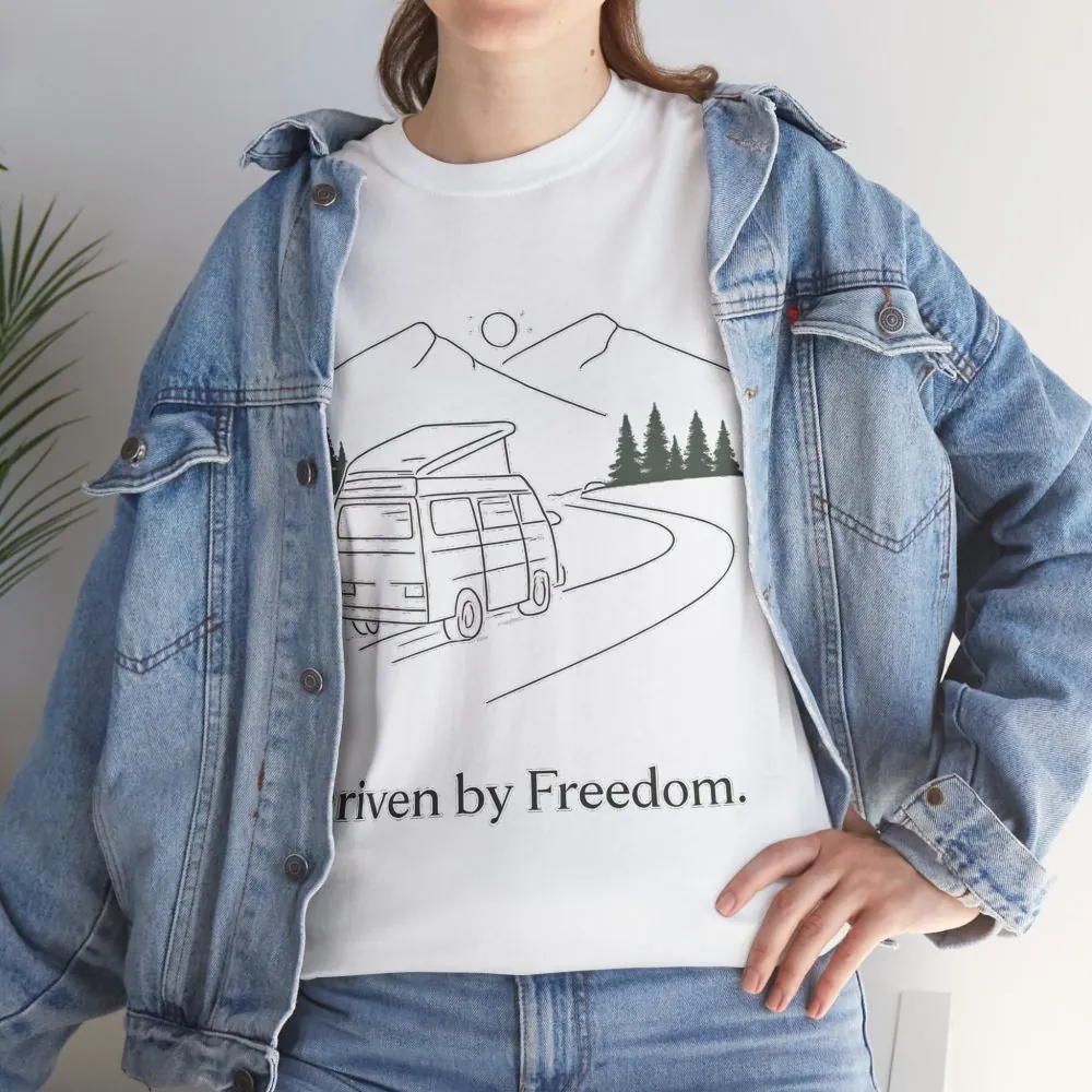 Unisex Heavy Cotton Tee — "Driven By Freedom" Design Minimal-Line
