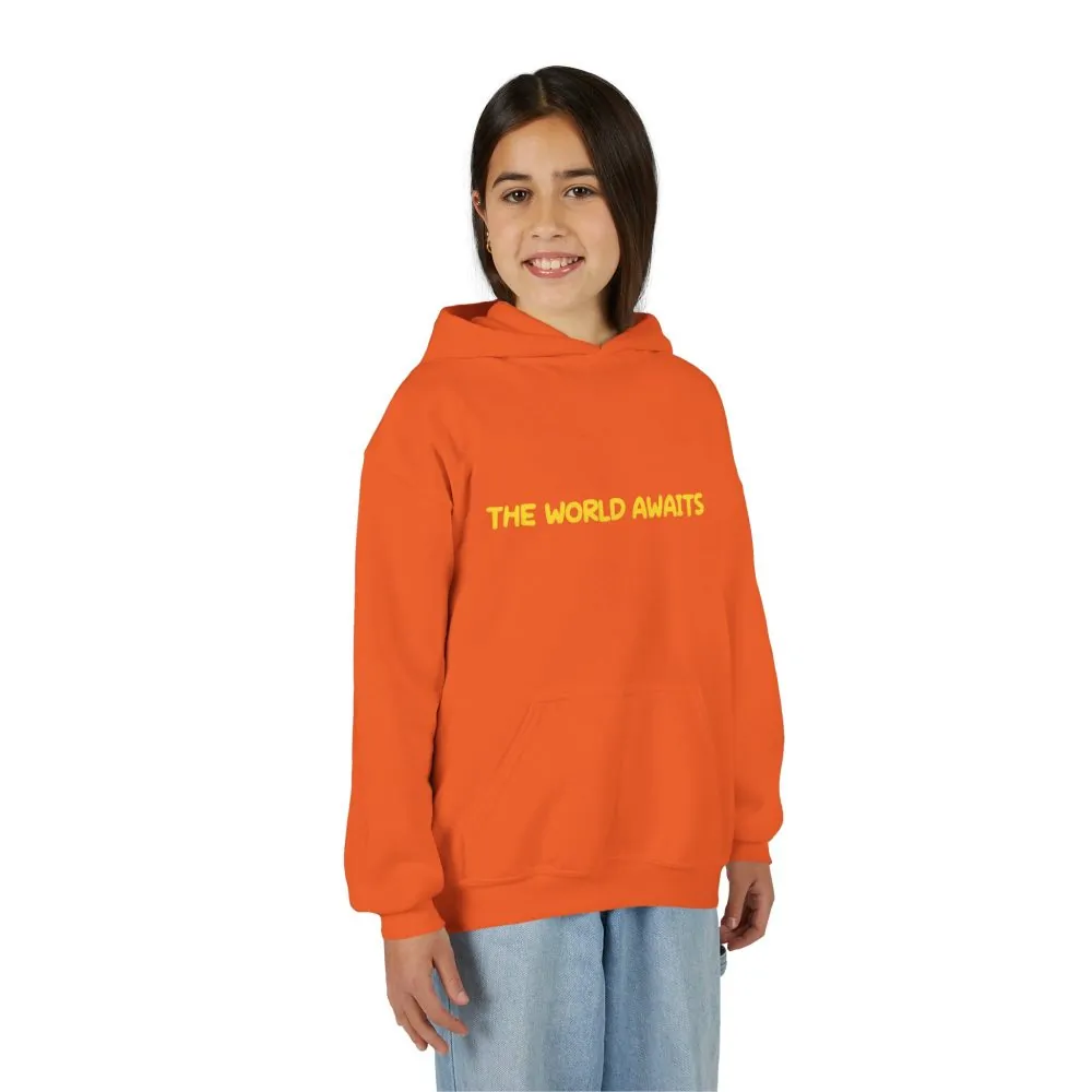 Youth Hoodie(Gildan) – "The World Awaits" (Design Sitcom-Line)