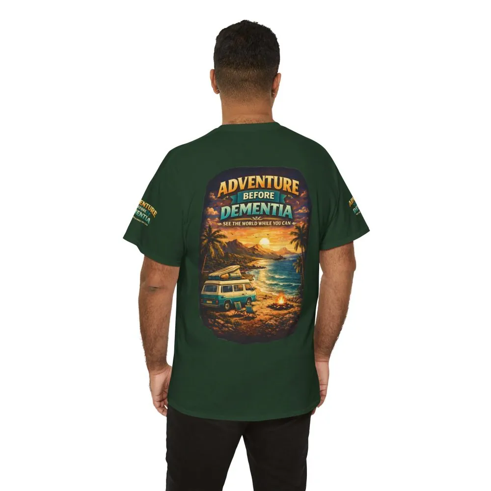 Unisex Heavy Cotton Tee — "Adventure Before Dementia" Design Scenic-Line