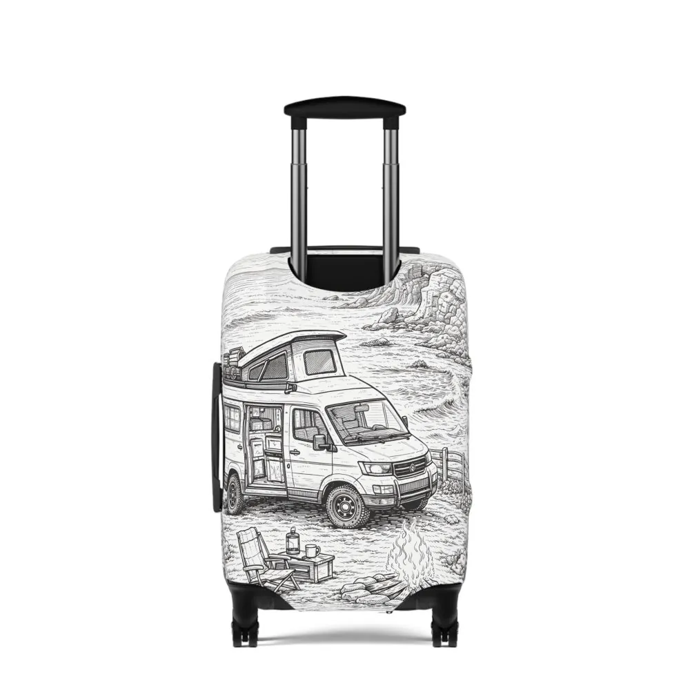 Luggage Cover — Adventure Camper Sketch Travel Suitcase