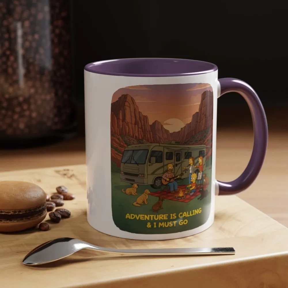 Accent Coffee Mug (11, 15oz) — "Adventure Is Calling-I Must Go" Design Sitcom-Line