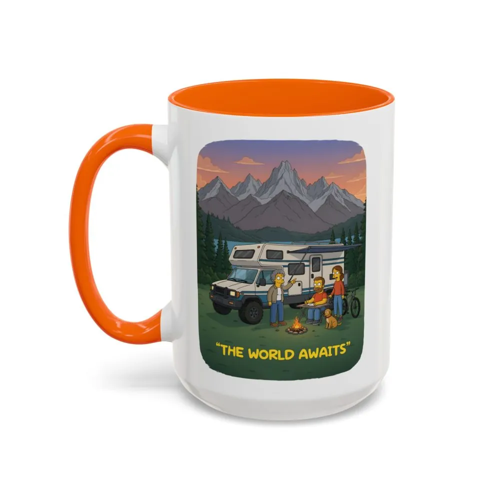 Accent Coffee Mug (11, 15oz) — "The World Awaits" Design Sitcom-Line