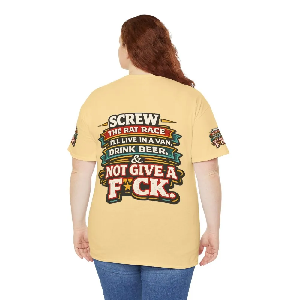 Unisex Heavy Cotton Tee — "Screw The Rat Race" Design F**K-Line