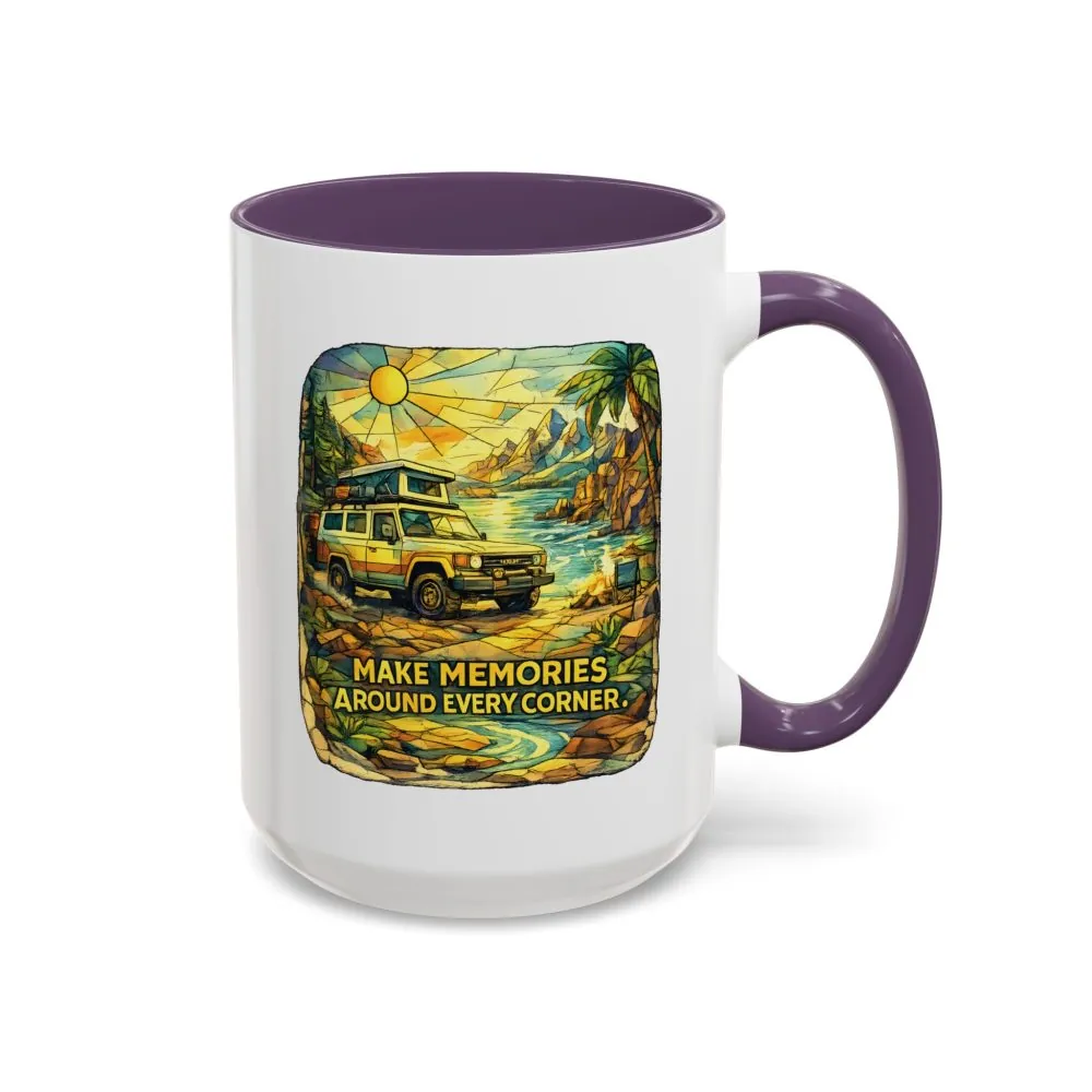 Accent Coffee Mug (11, 15oz) — "Make Memories Around Every Corner" Design Cubic-Line