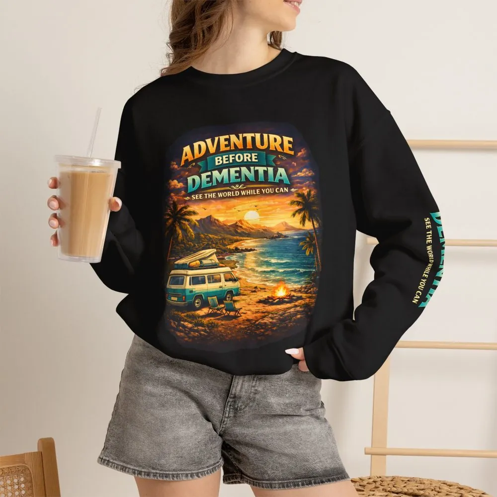 Unisex Heavy Blend™ Crewneck Sweatshirt — "Adventure Before Dementia" Design Scenic-Line