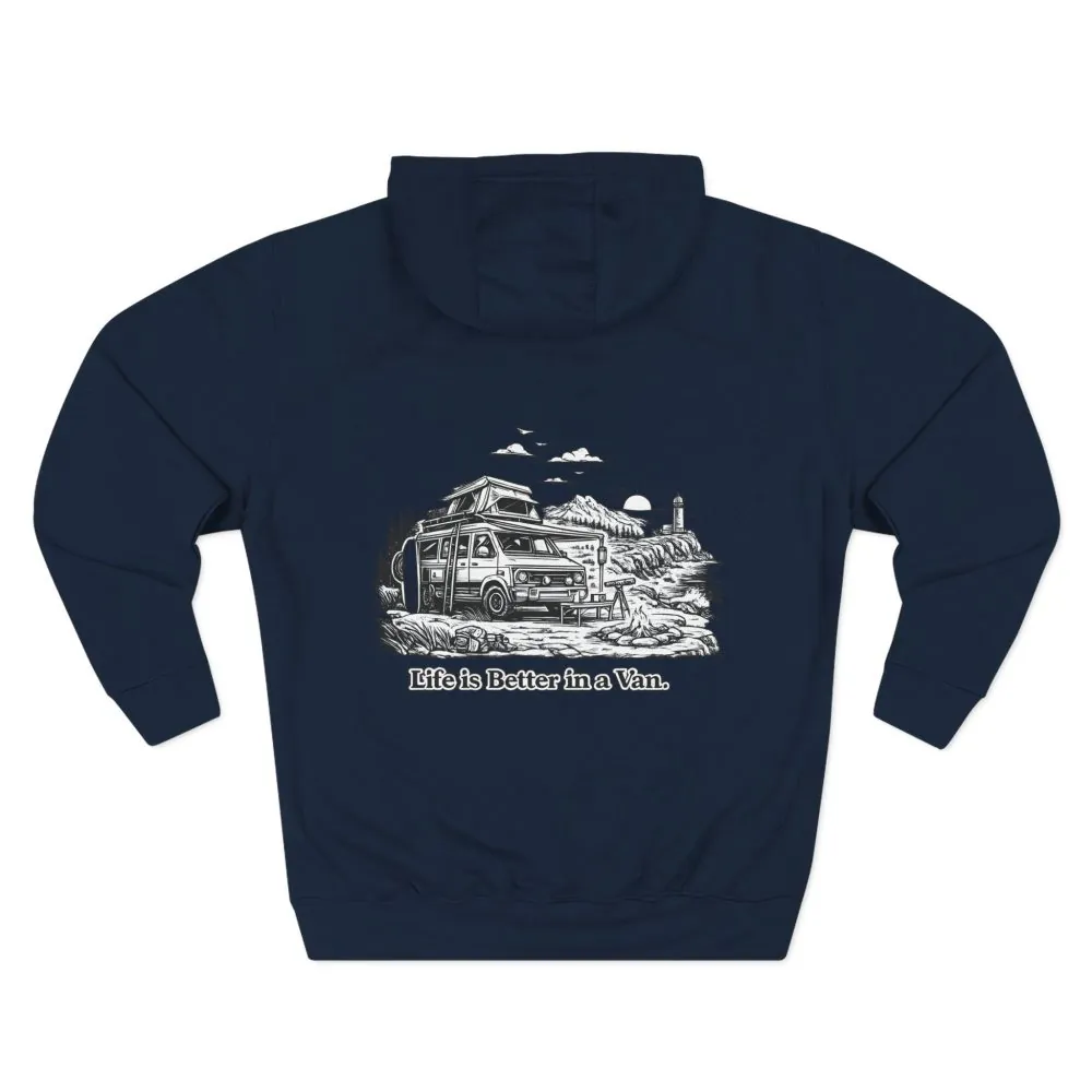 14404498024448824410_2048.jpeg Three-Panel Fleece Hoodie - "Life Is Better In A Van" Design Minimal-Line