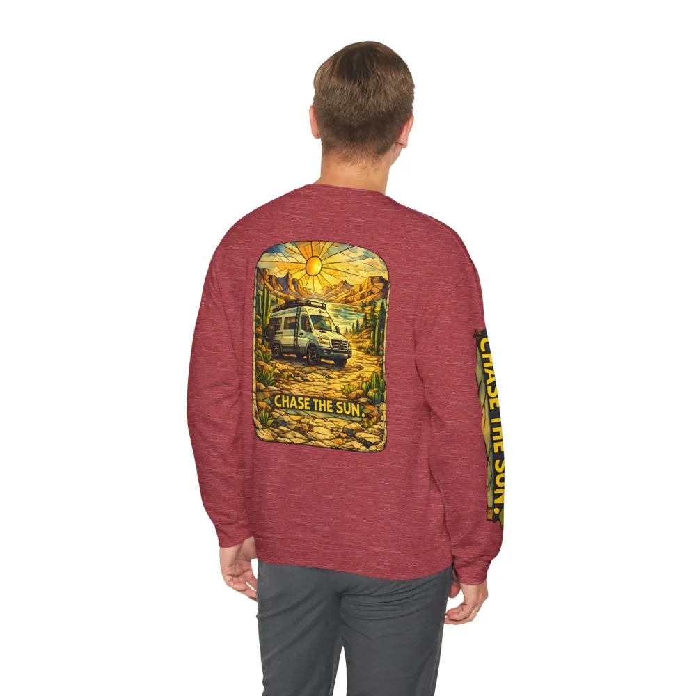 Unisex Heavy Blend™ Crewneck Sweatshirt — "Chase The Sun" Design Cubic-Line
