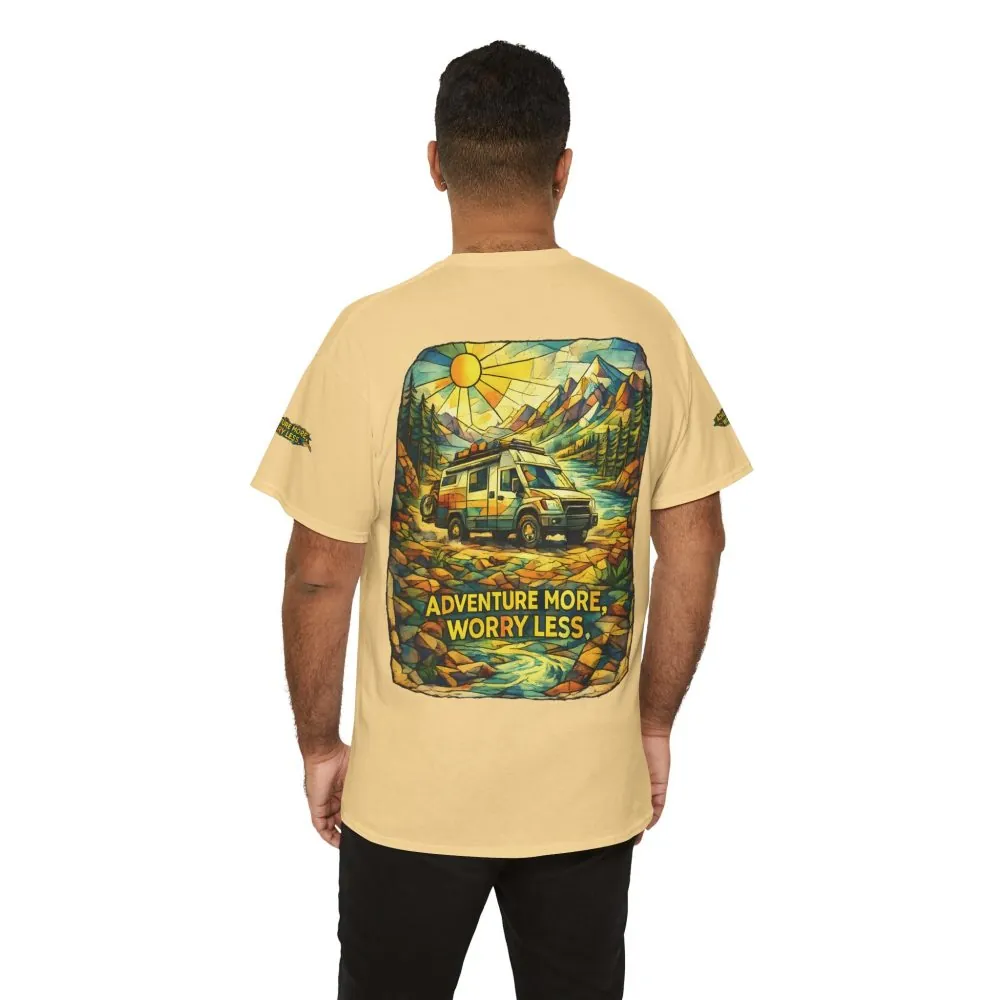 Unisex Heavy Cotton Tee — "Adventure More Worry Less" Design Cubic-Line