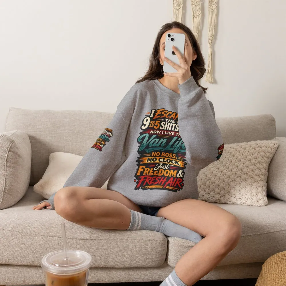 Unisex Heavy Blend™ Crewneck Sweatshirt — "I Escaped The 9 To 5" Design F**K-Line