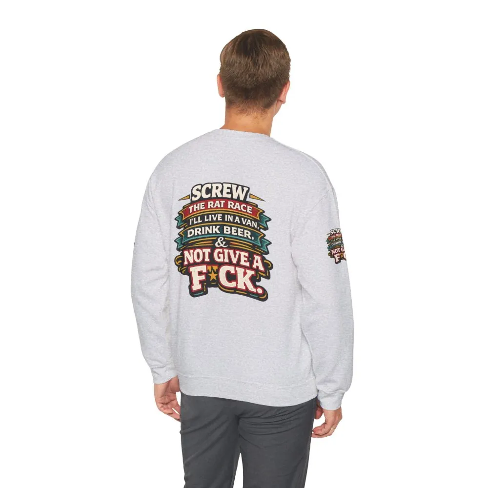 Unisex Heavy Blend™ Crewneck Sweatshirt — "Screw The Rat Race" Design F**K-Line