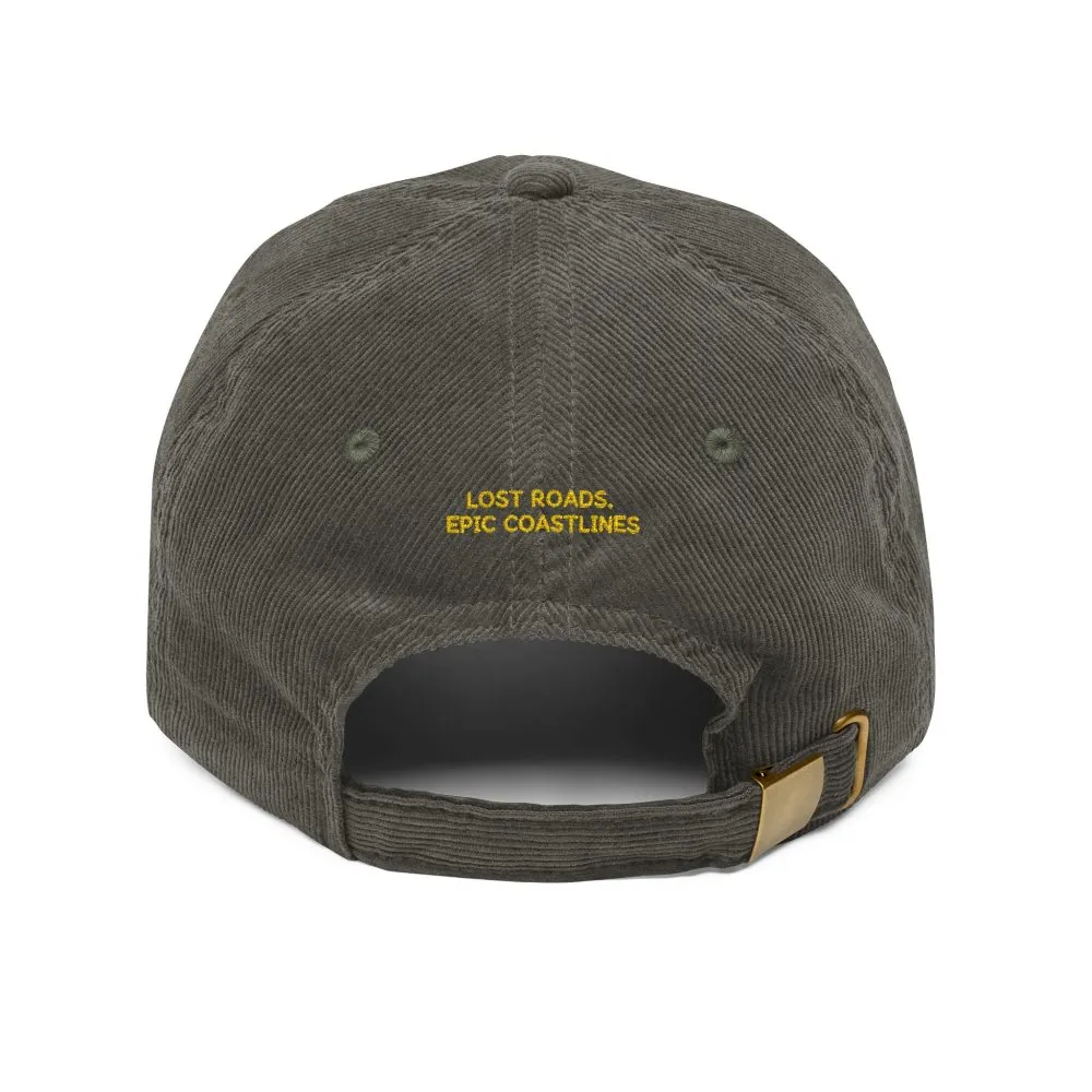 Vintage Corduroy Cap (Embroidery) — "Lost Roads,Epic Coastlines" Embroidered Hat