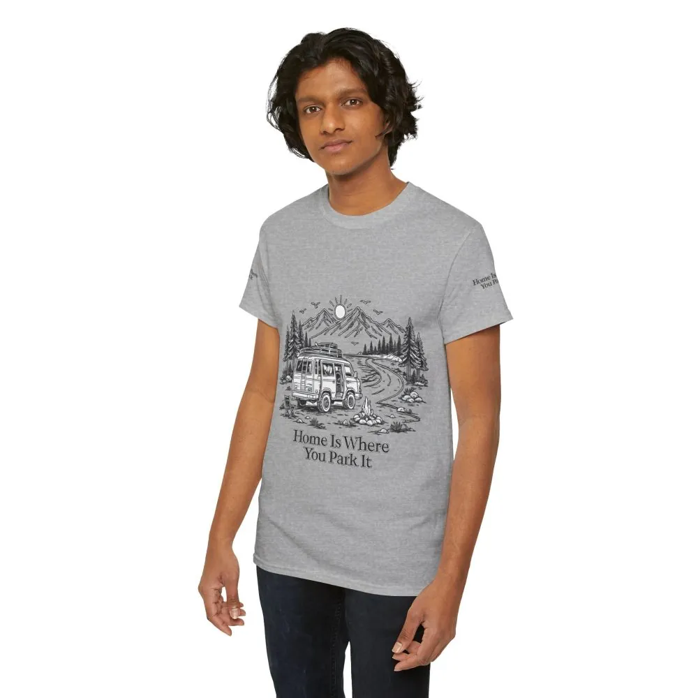 Unisex Heavy Cotton Tee — "Home Is Where You Park It" Design Minimal-Line