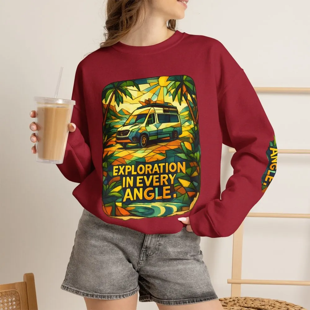 Unisex Heavy Blend™ Crewneck Sweatshirt — "Exploration In Every Angle" Design Cubic-Line