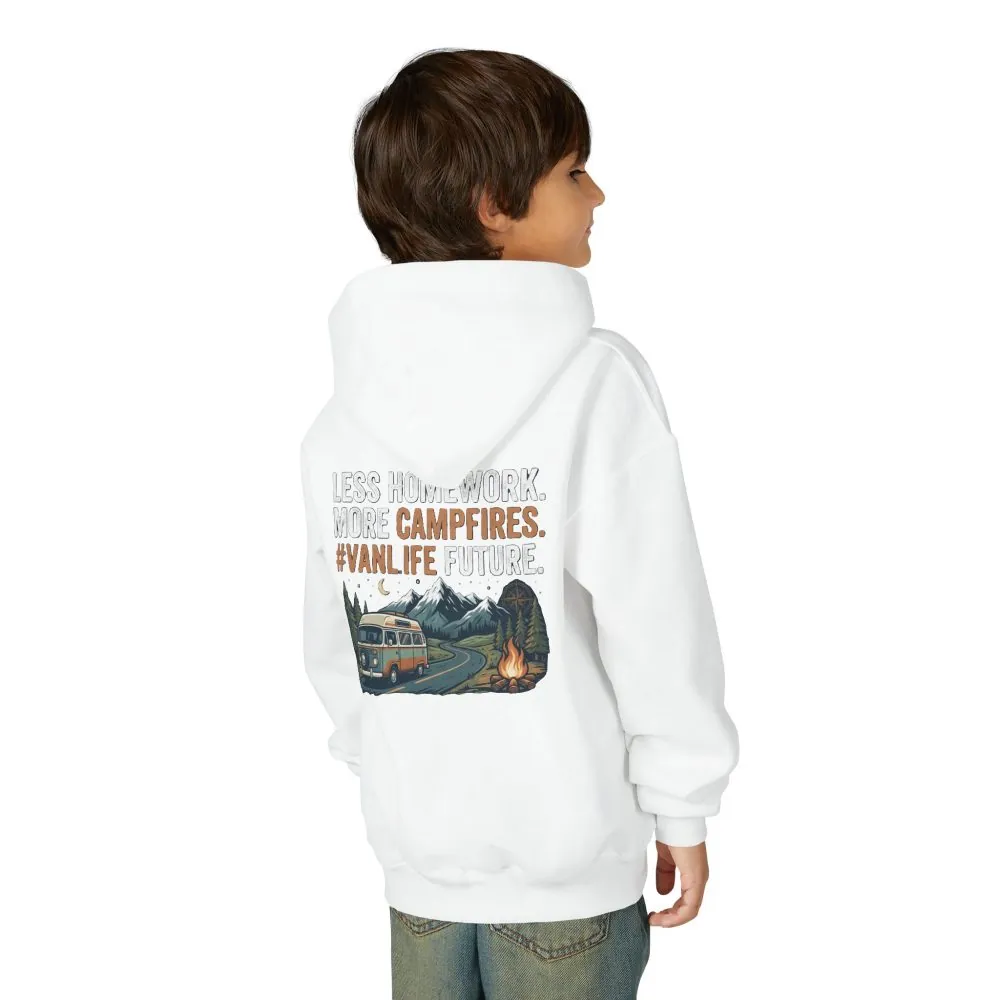 Youth Hoodie(Gildan) – Less Worry, More Campfires #VanLife Adventure Pullover