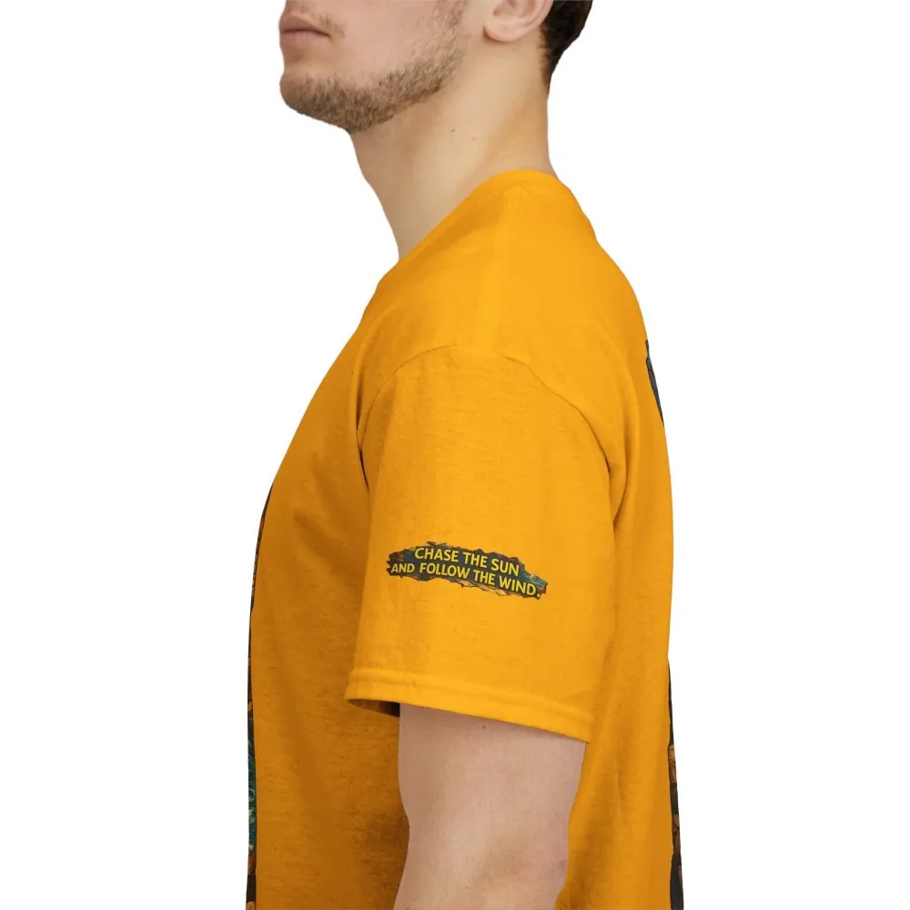 Unisex Heavy Cotton Tee — "Chase The Sun And Follow The Wind" Design Cubic-Line