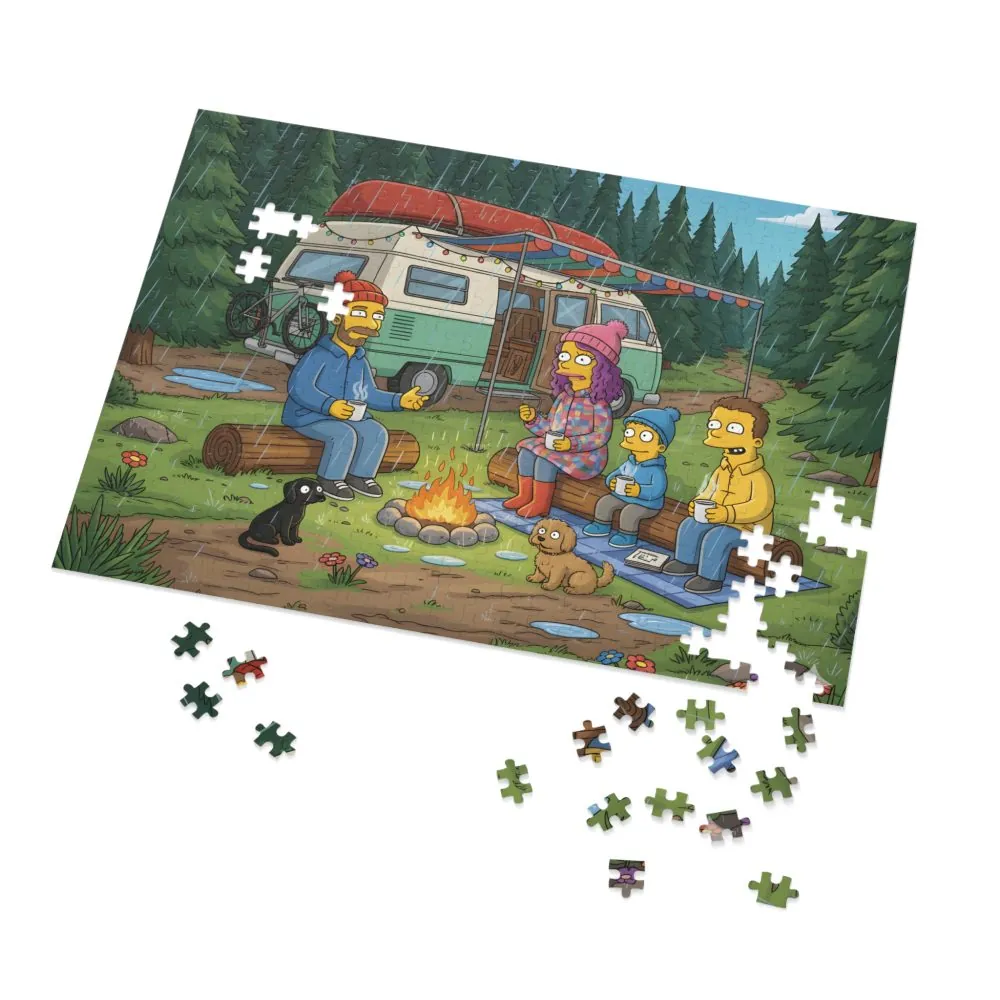Jigsaw Puzzle with Tin — Outdoor Camper Scene