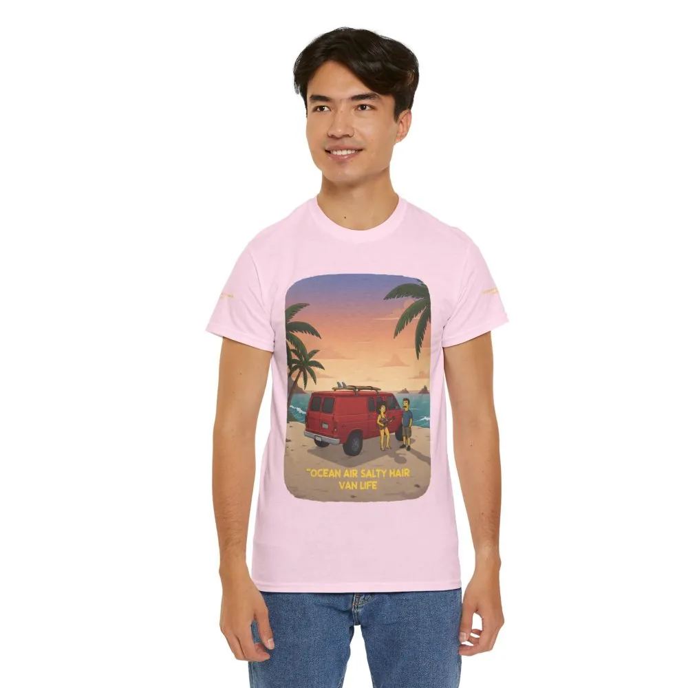 Unisex Heavy Cotton Tee — "Ocean Air Salty Hair Van Life" Design Sitcom-Line