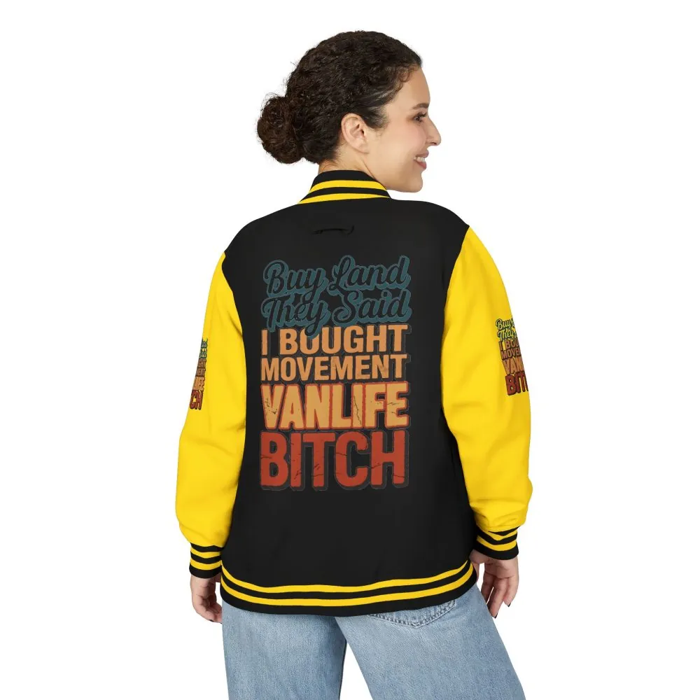 14459271073702560016_2048.jpeg Unisex Heavyweight Letterman Jacket — "Buy Land They Said" Design F**K-Line