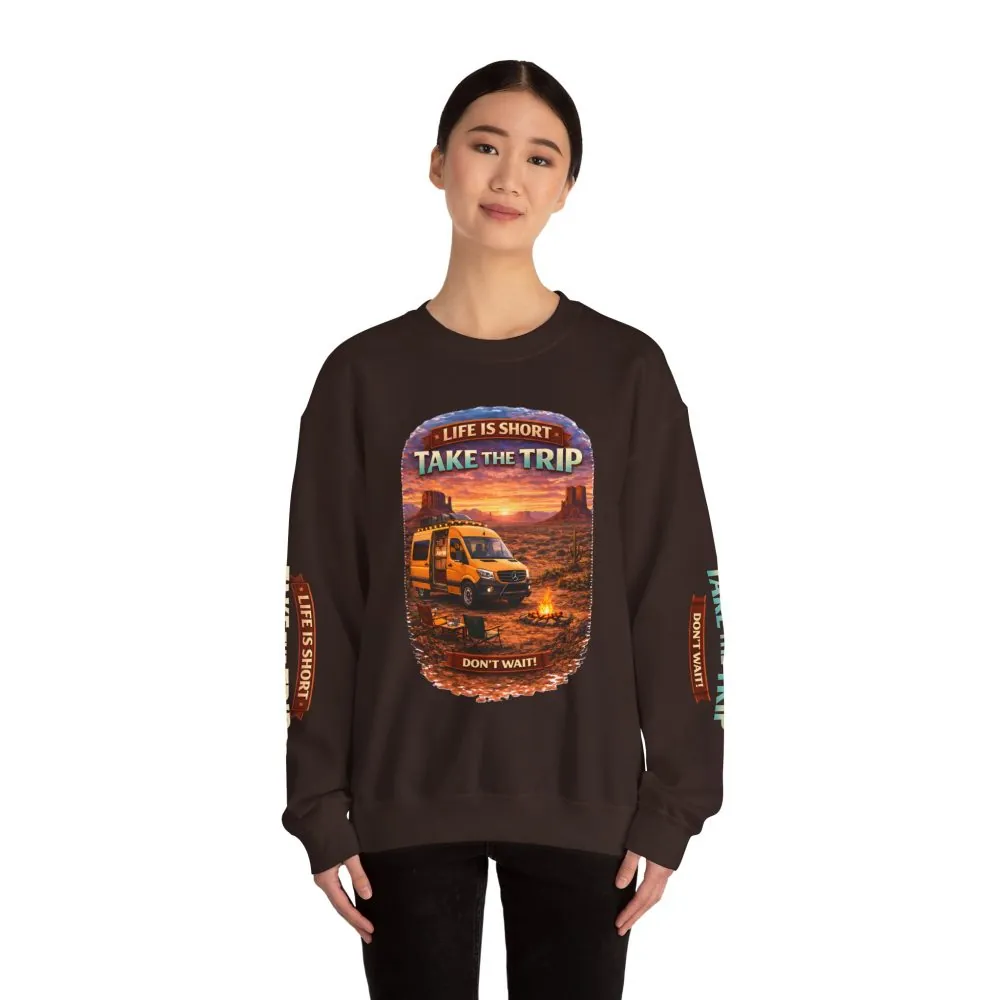 Unisex Heavy Blend™ Crewneck Sweatshirt — "Live Is Short Take The Trip" Design Scenic-Line