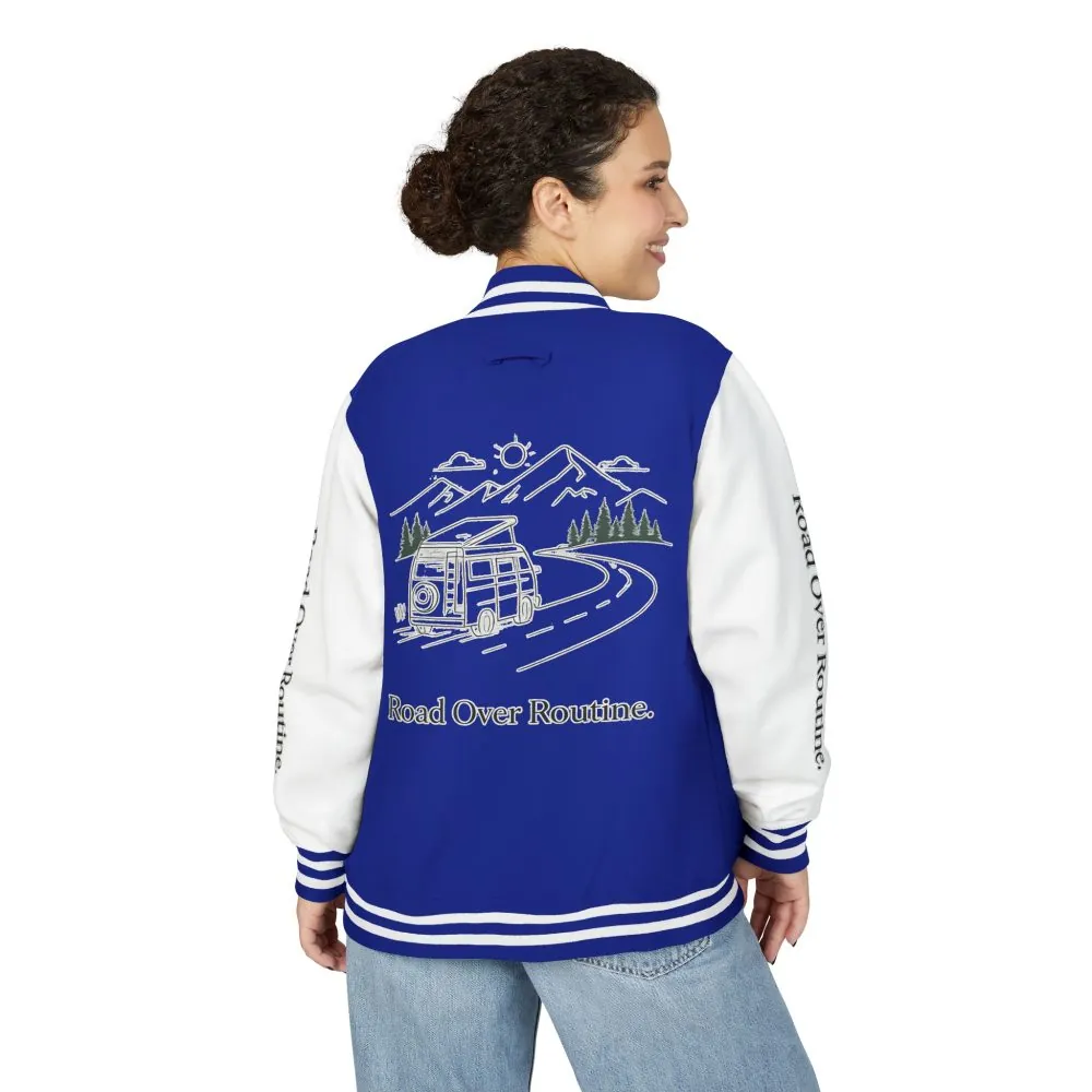 Unisex Heavyweight Letterman Jacket — "Road Over Routine" Travel Varsity Coat
