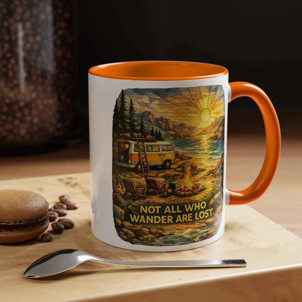 Accent Coffee Mug (11, 15oz) — "Not All Who Wander Are Lost" Design Cubic-Line